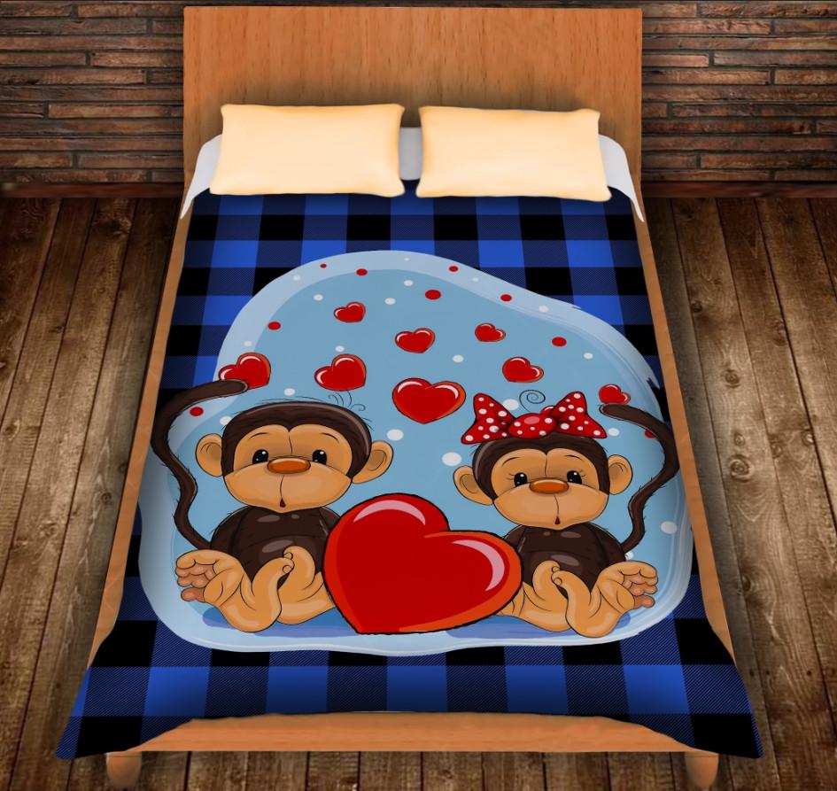 Плед с 3D принтом Веселые обезьянки 150x200 см Голубой (epi_0408)