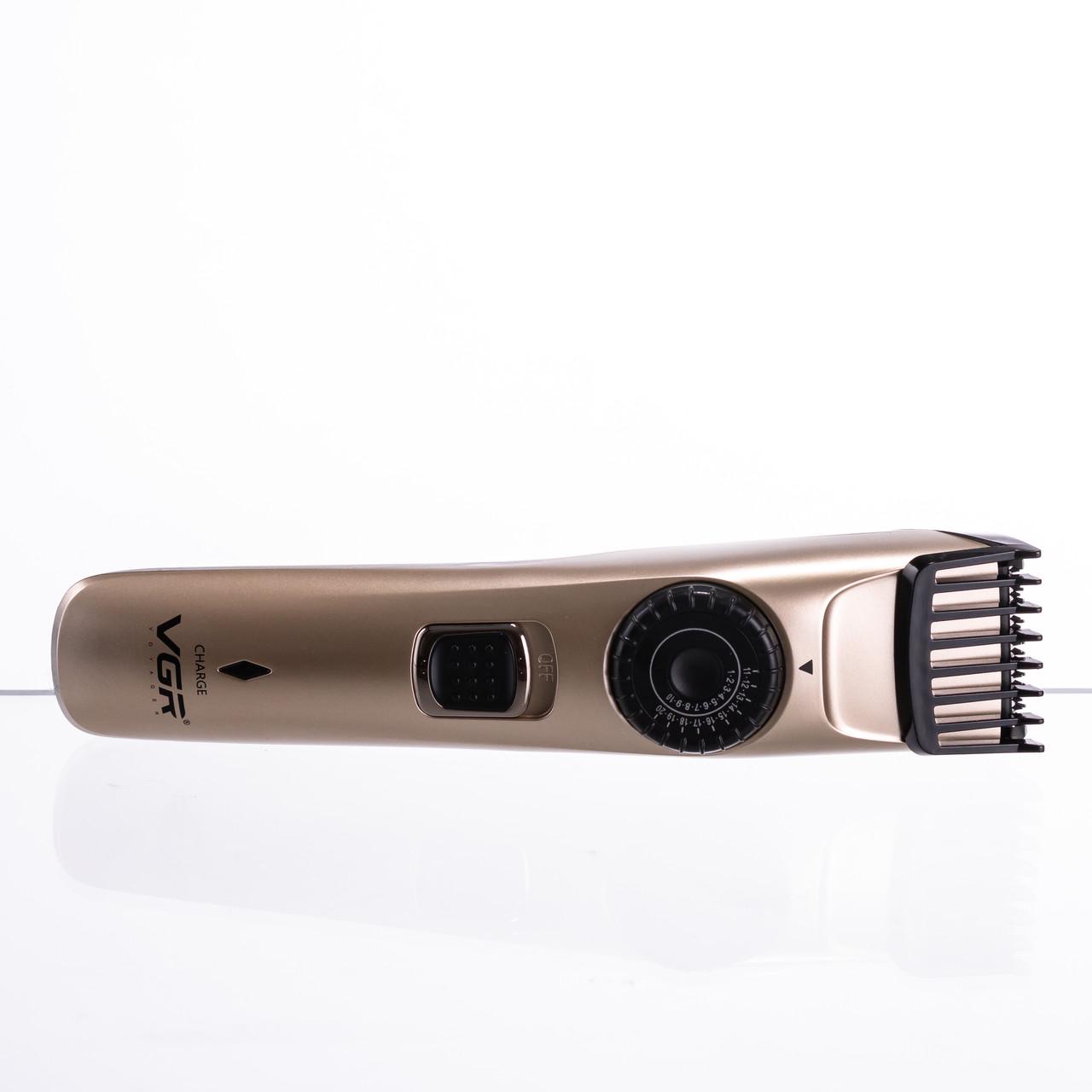 Машинка для стрижки волос и бороды VGR V-031 на аккумуляторе с насадками Золотистый (7356) - фото 16 Машинка для стрижки волос и бороды VGR V-031 на аккумуляторе с насадками Золотистый (7356) - фото 16