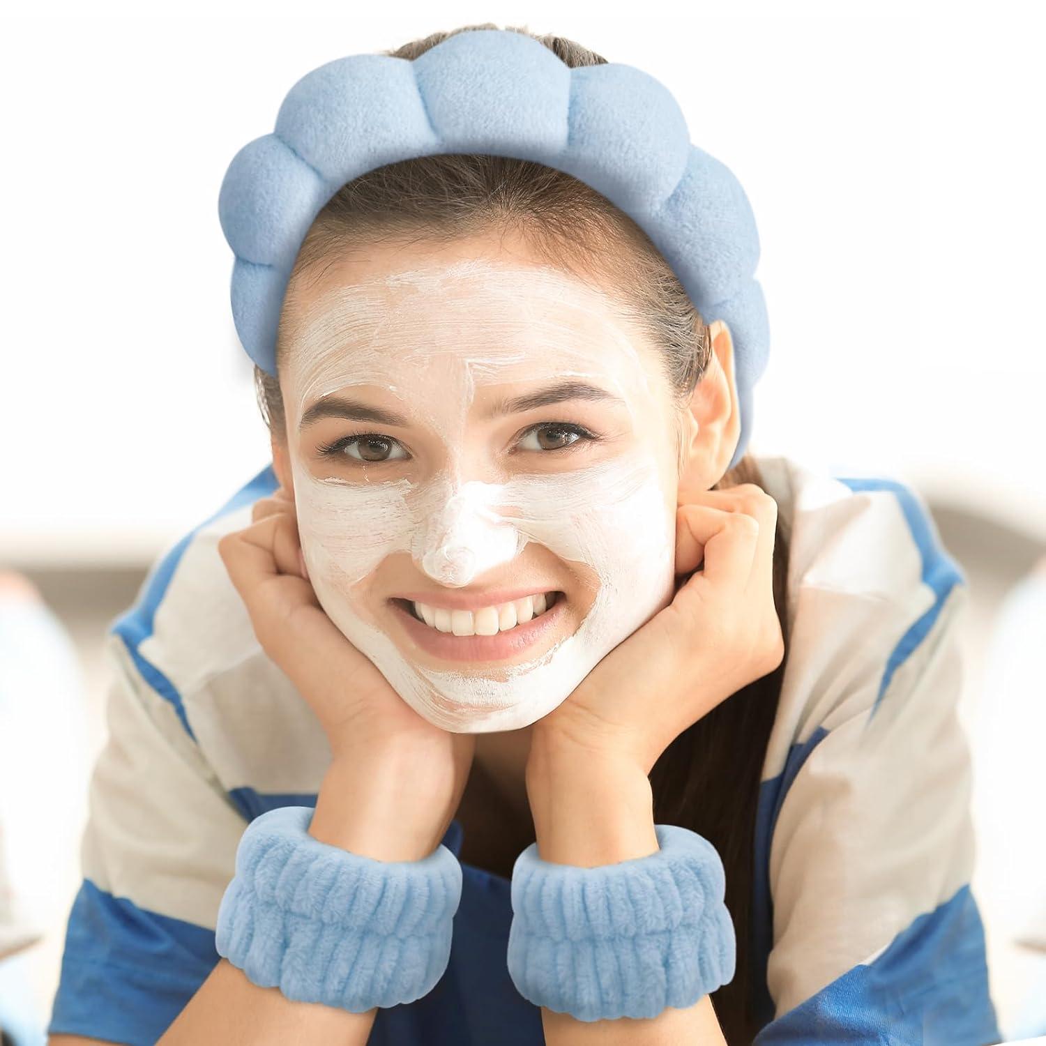 Набор косметического обруча на голову/нарукавники-напульсники для умывания Голубой. - фото 3 Набор косметического обруча на голову/нарукавники-напульсники для умывания Голубой. - фото 3