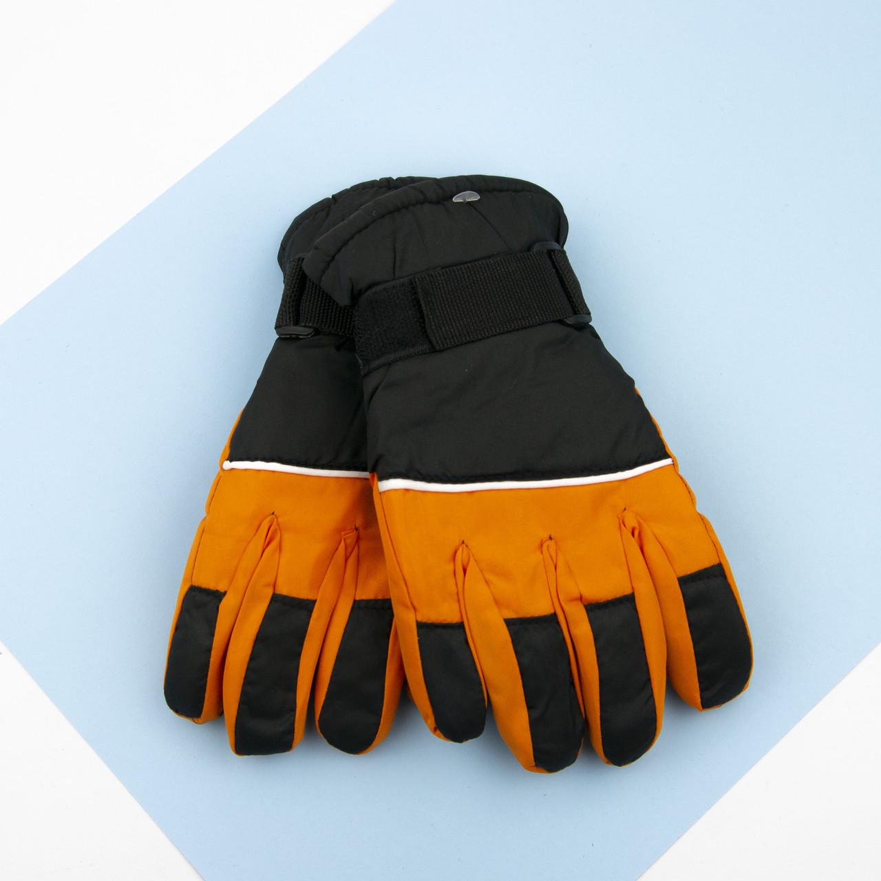 Рукавиці болоневі підліткові лижні на липучці з флісовою підкладкою 9-12 років Чорний із помаранчевим (23-12-65)