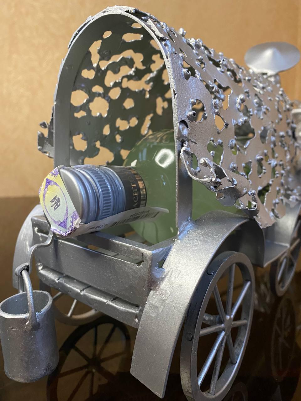 Підставка для винних пляшок Кінь на 1 шт. металева 25х14х56 см Сірий - фото 2