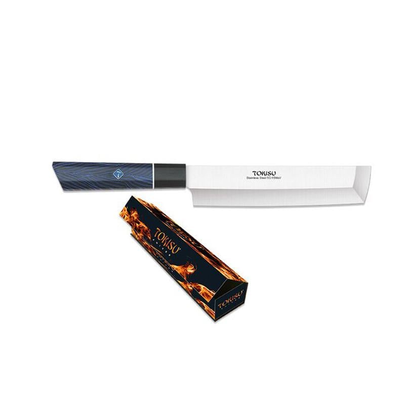 Кухонный нож для зелени и овощей Tokisu Black&Blue G10 58 HRc 5Cr15Mov нержавеющая сталь Накири 180 мм