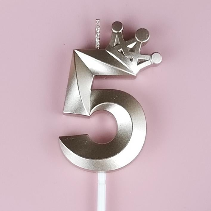 Свічка для торта цифра "5" з короною Рожево-золотий (16532)