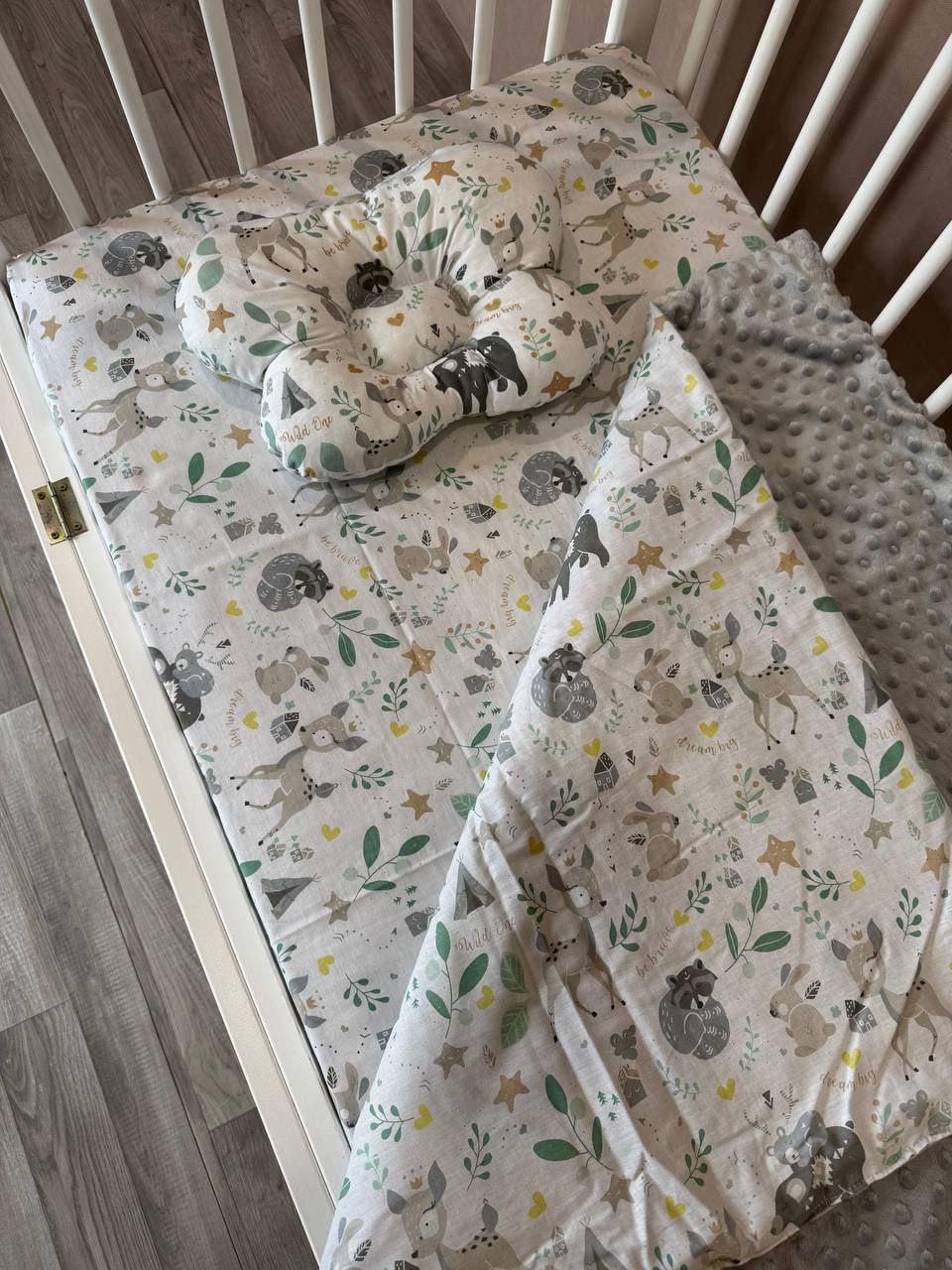 Комплект постельного белья Манюня Лесные звери из бязи для кроватки 78x98 см Серый (П4К-am-manin-008)