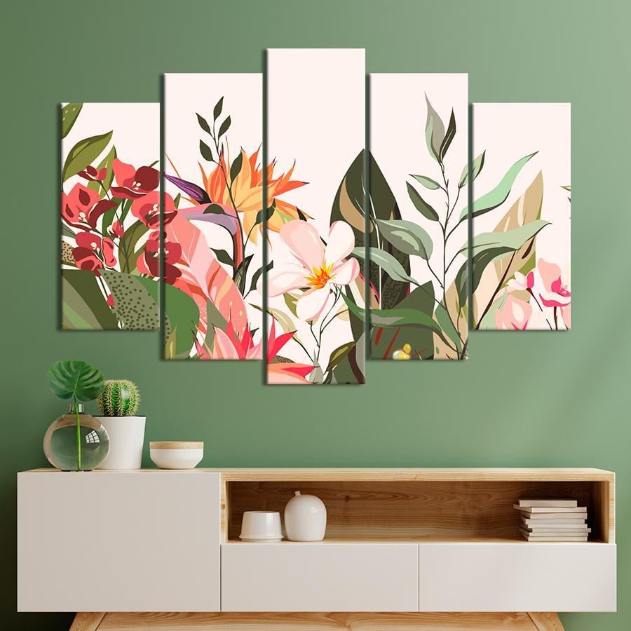 Картина на полотні Різнокольорові декоративні квіти та рослини 137x85 см (V379-5_L)