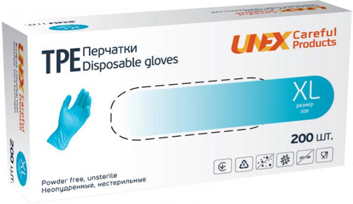 Перчатки Unex TPE неопудренные 200 шт. XL Синий - фото 1