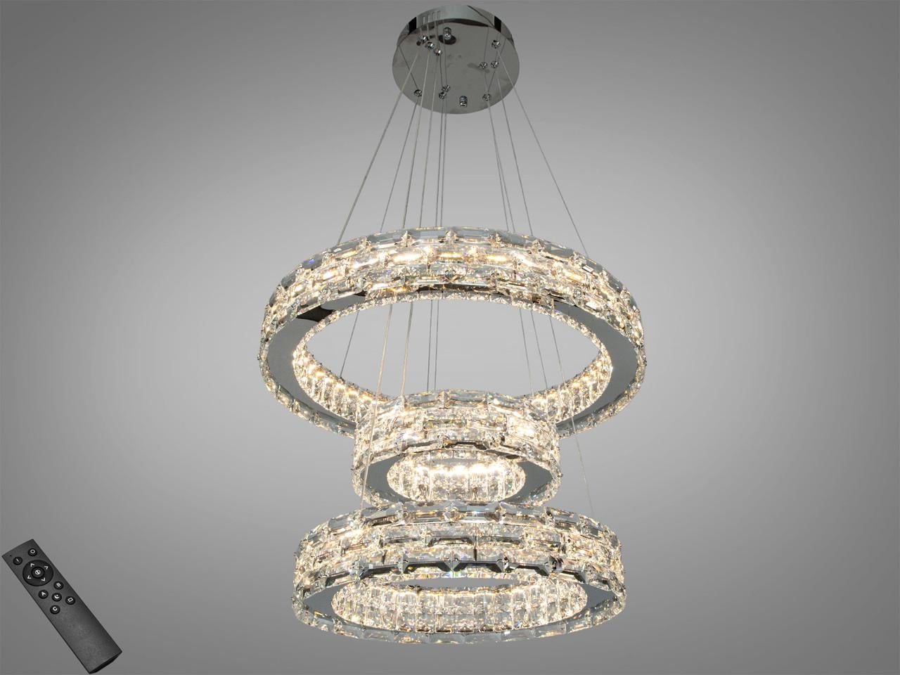 Люстра хрустальная LED для гостиной 7896/500+400+300CH 70 Вт с пультом Хром (2950852196)