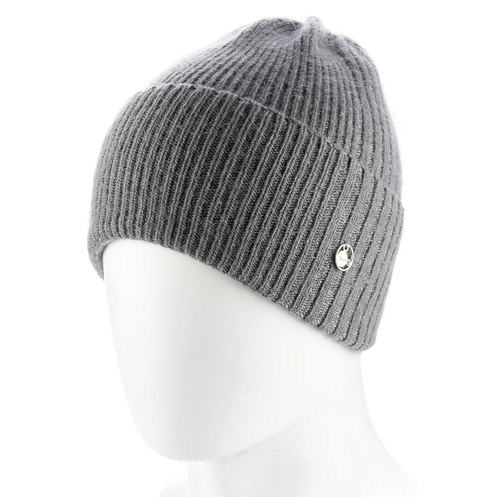 Шапка женская ангоровая прибранная Atrics WH908 одинарная без подкладки с отворотом сверху Графитовый - фото 1