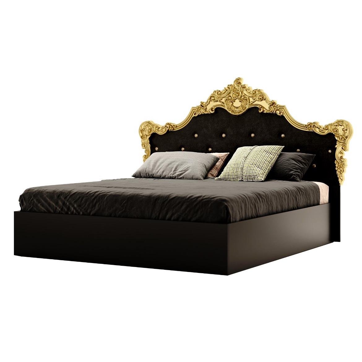 Кровать двуспальная MiroMark Дженифер с мягким изголовьем и каркасом без матраса 160х200 см Черный глянец (JF-37-BL)