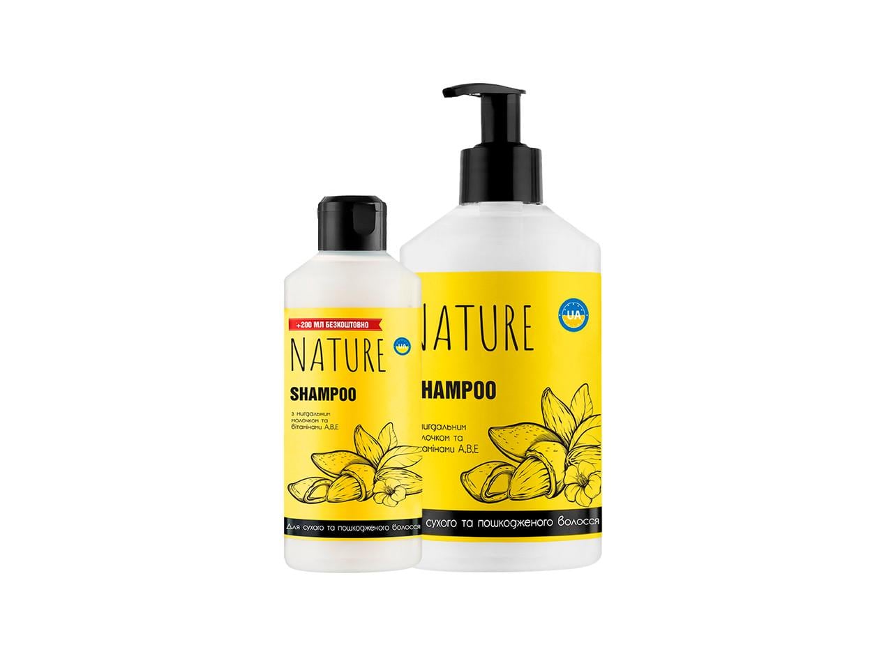 Шампунь с миндальным молочком Nature и витаминами для сухих и поврежденных волос А, В, Е 500 мл