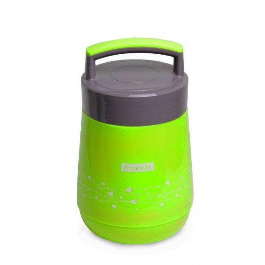 Термос пищевой Kamille КМ-2022 пластиковый со стеклянной колбой и 2 емкостями 1400 мл Зеленый (1104353629)
