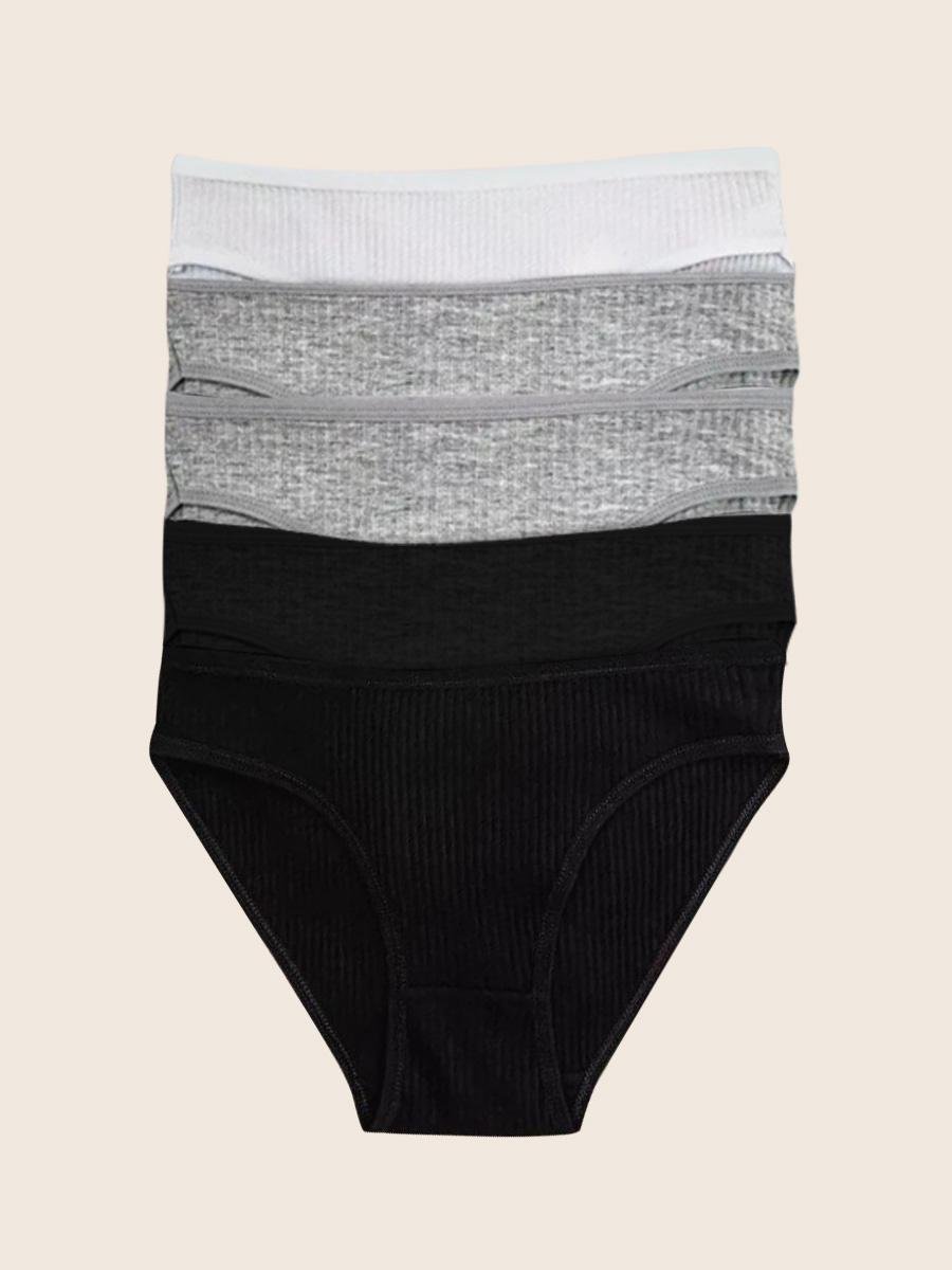 Набор трусы слепые женские DobraMama в рубчик хлопковые средняя посадка 5 шт. XXL Черный/Серый/Белый (73757)