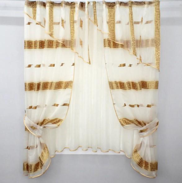 Штори на кухню 285х170 см Молочний/Коричневий/Бежевий (00к 59-699)