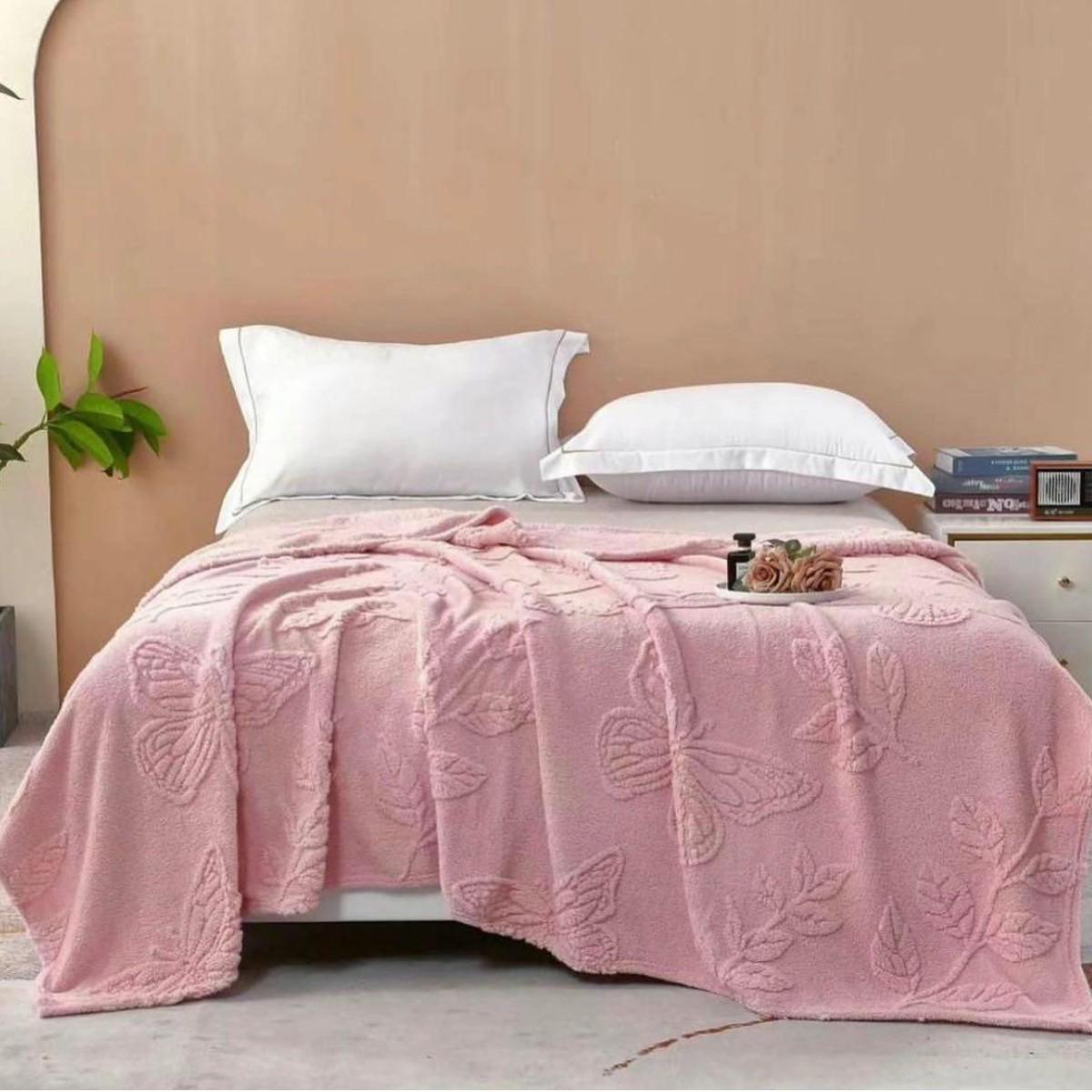 Плед пушистый Koloco Бабочки евро 200х230 см Розовый (39966) - фото 1