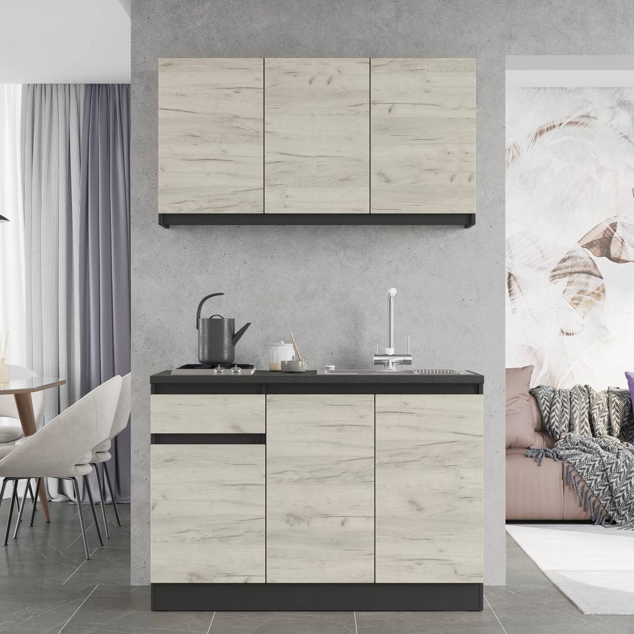 Кухня готовая Эверест К-5 Эко без столешницы 1,2 м Антрацитовый/Крафт белый (26024) - фото 4