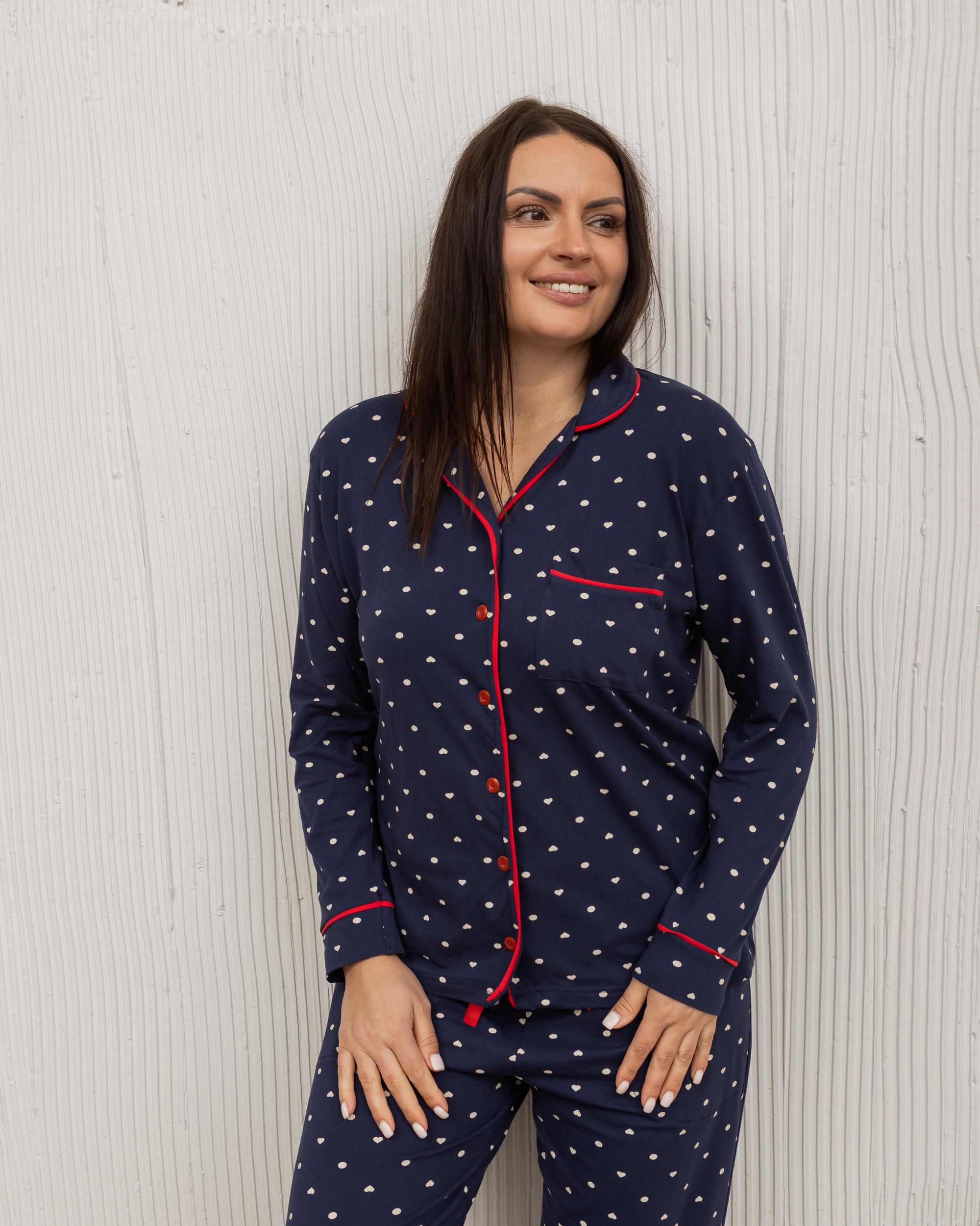 Піжама жіноча батал на гудзиках Горошок та сердечки 30076 3XL Темно-синій - фото 3 Піжама жіноча батал на гудзиках Горошок та сердечки 30076 3XL Темно-синій - фото 3