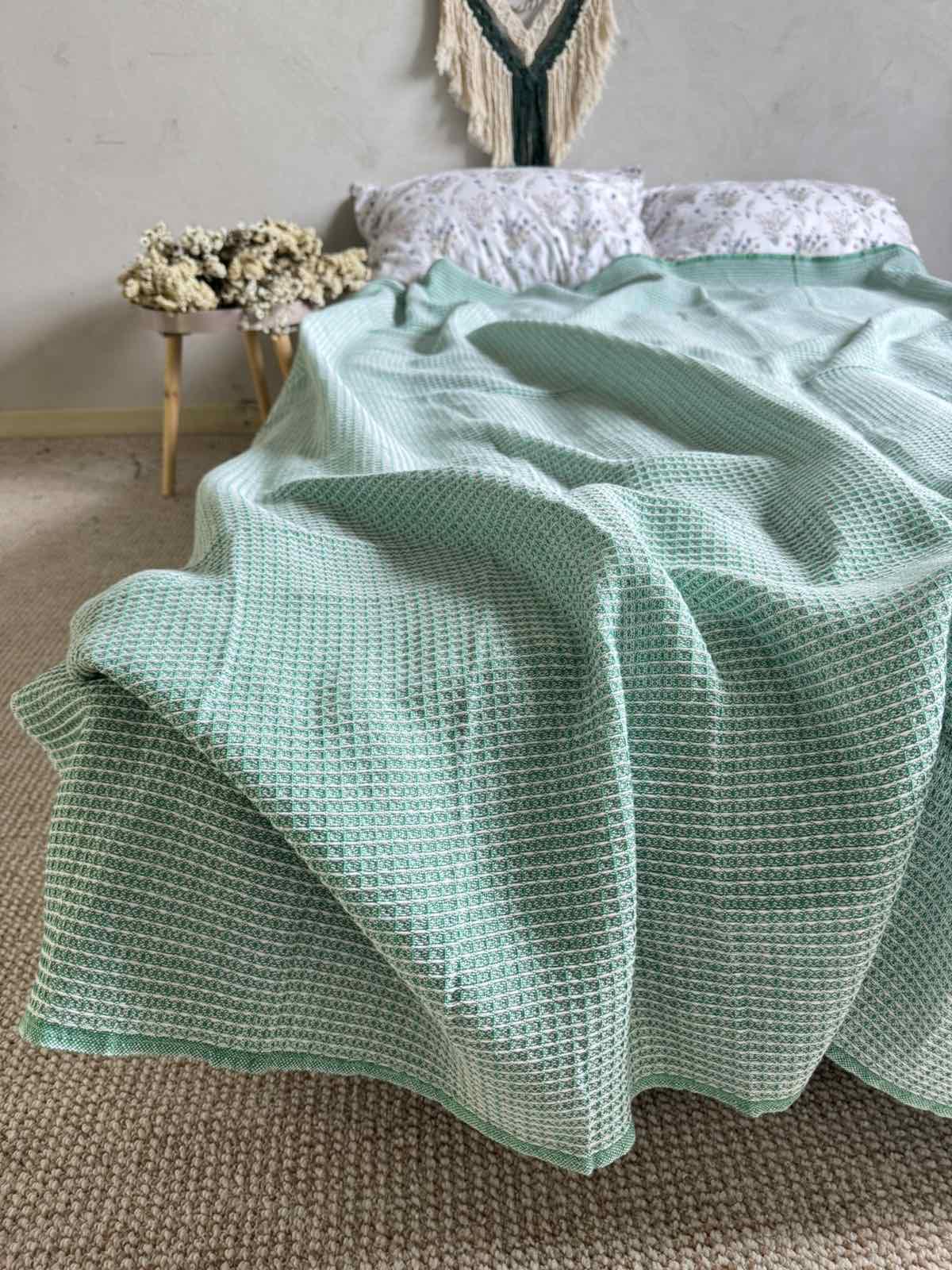 Простирадло вафельне ZEINTEX бавовняне 200х220 см Зелений (26417923) - фото 4 Простирадло вафельне ZEINTEX бавовняне 200х220 см Зелений (26417923) - фото 4