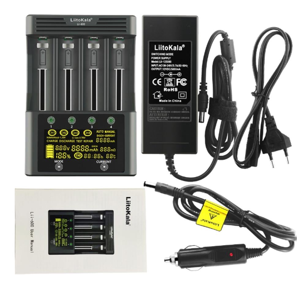Зарядний пристрій LiitoKala Lii-600 EU для акумуляторів/автомобільний кабель (31461519) Зарядний пристрій LiitoKala Lii-600 EU для акумуляторів/автомобільний кабель (31461519)