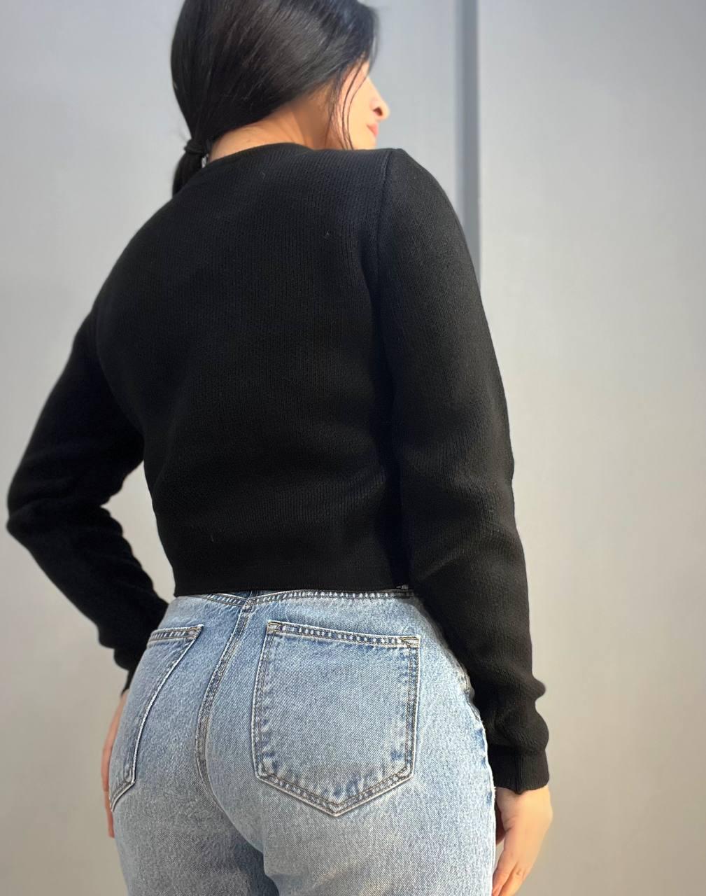 Кардиган женский MIX RAY 6722 золотые пуговицы короткий простой OS Черный (1038) - фото 7