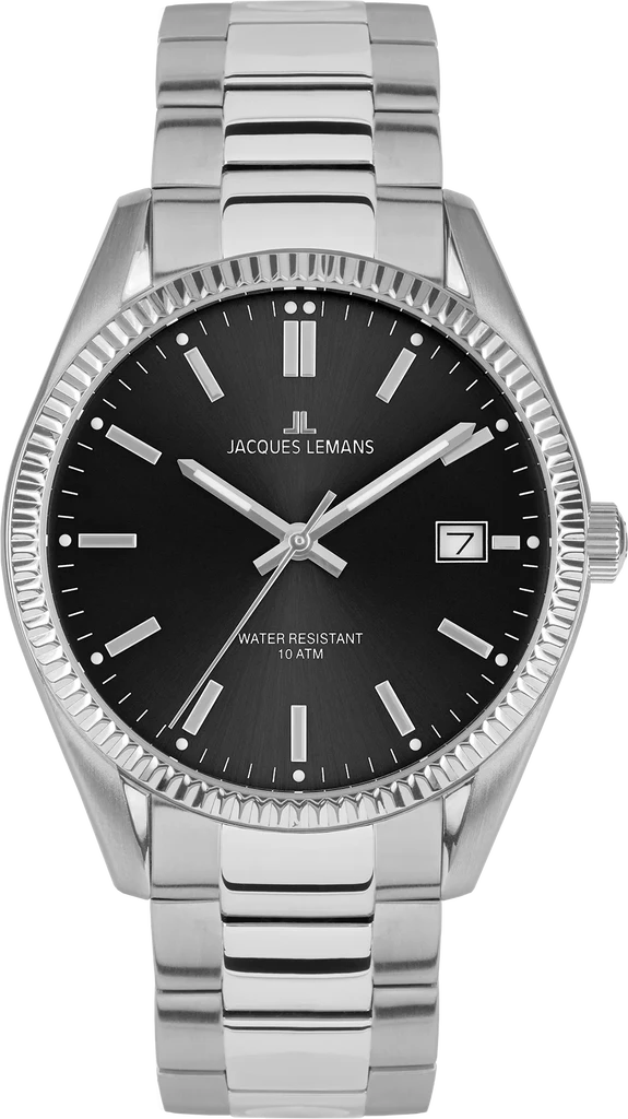 Наручные часы мужские Jacques Lemans Sport 50-3A со стальным корпусом WR 100 м и черным циферблатом Наручные часы мужские Jacques Lemans Sport 50-3A со стальным корпусом WR 100 м и черным циферблатом