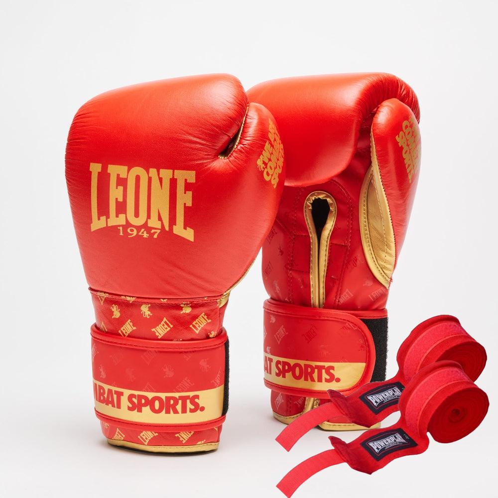 Боксерські рукавиці Leone GN220 DNA 10 унцій бинти 4 м в комплекті Red
