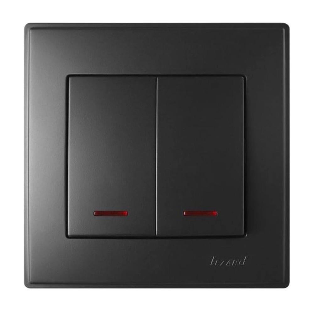 Выключатель Lezard Lesya 2-клавишный с подсветкой Антрацитовый