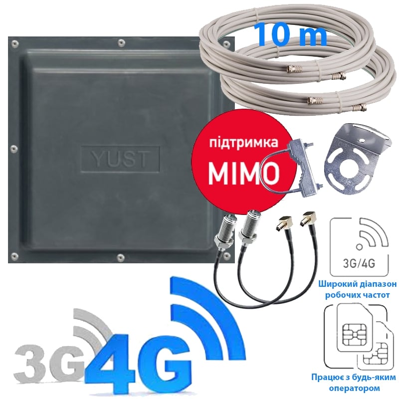 Комплект оборудования 3G/4G интернета YUST антенна mimo + кабель 10 м + переходники TS9/F (TF-KIT-4G3415) - фото 2