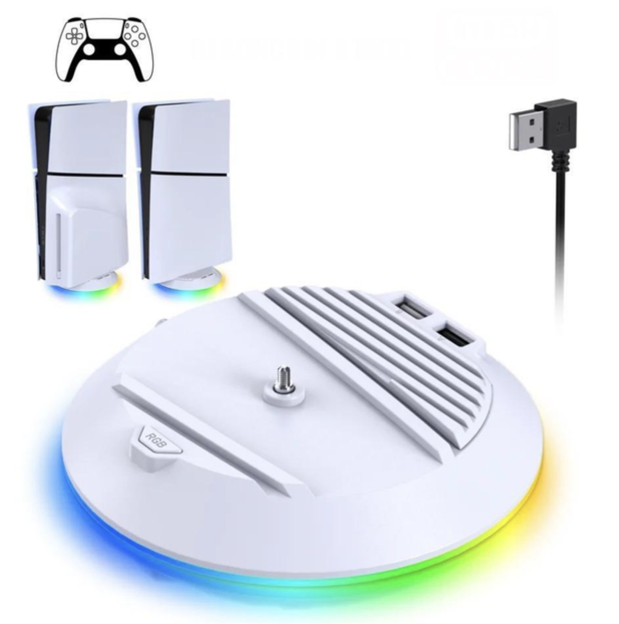 Підставка вертикальний BEBONCOOL PS5 Slim для Sony PlayStation PS5 Slim з RGB підсвічуванням 2USB Hub Білий (427847456) - фото 2