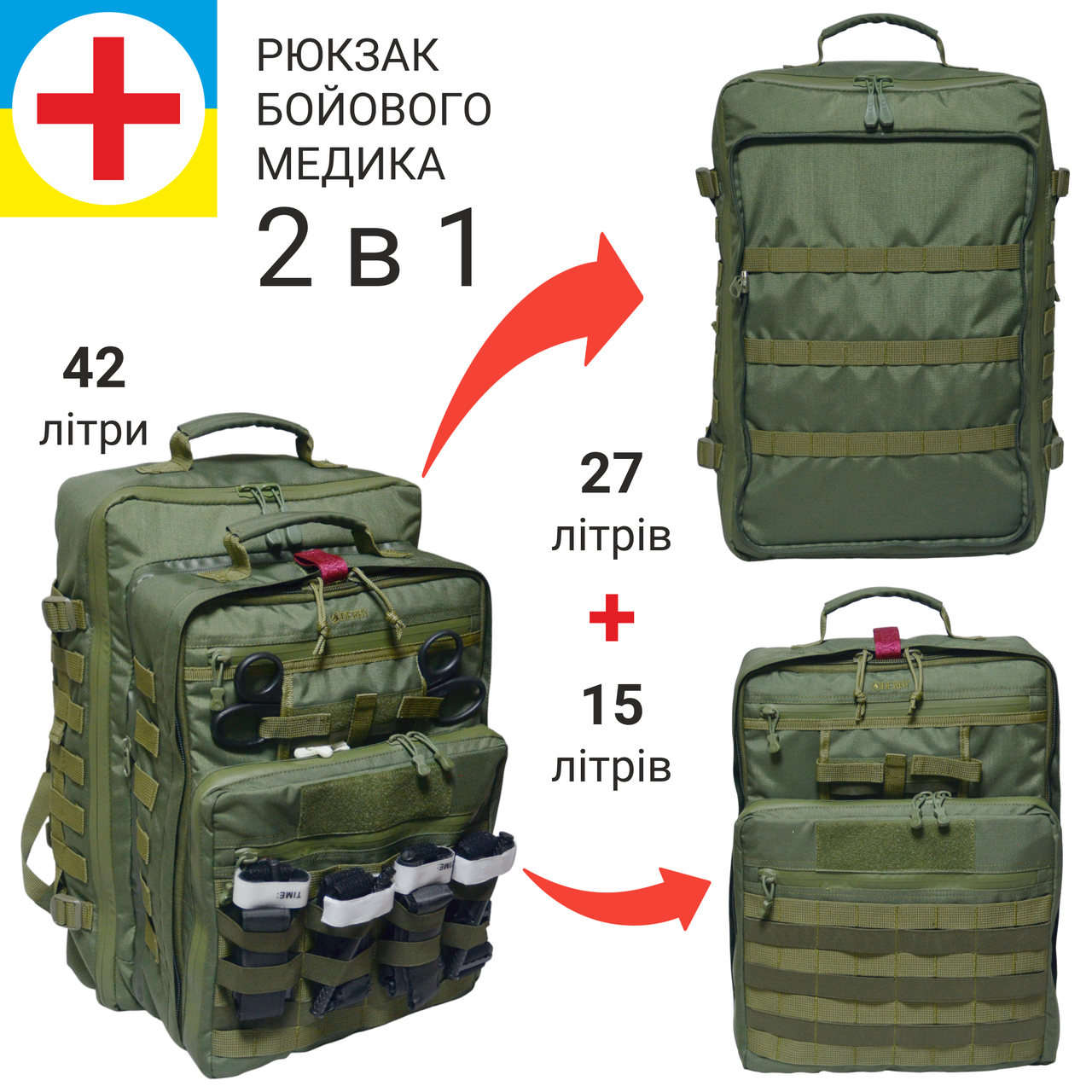 Комплект военного медика Derby SET RBM7-HM2-AM68 рюкзак/ампульница/носители Олива (1990906260) - фото 3 Комплект военного медика Derby SET RBM7-HM2-AM68 рюкзак/ампульница/носители Олива (1990906260) - фото 3