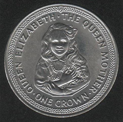 Коллекционная монета Остров Мэн 1 крона 1985 Королева мать UNC Разновидность 3 (KM#216)
