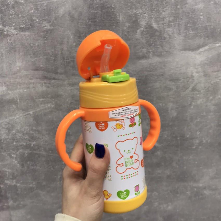 Термос-поилка детская Stenson MT-3451 с ручками 350 мл Оранжевый/Белый (1724169062) - фото 2