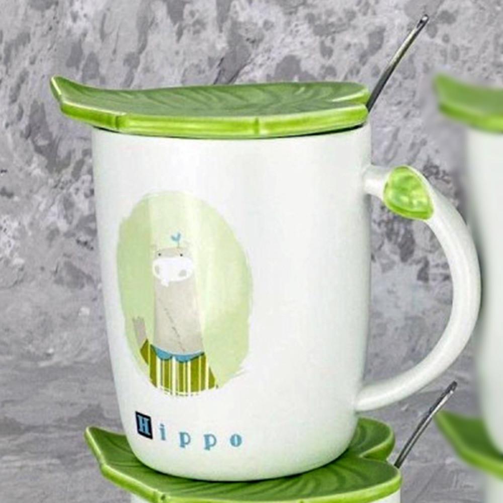Кружка Зеленый лист/Бегемот с крышкой и ложкой 350 мл (21-бегемот-O8030-57) - фото 6 Кружка Зеленый лист/Бегемот с крышкой и ложкой 350 мл (21-бегемот-O8030-57) - фото 6