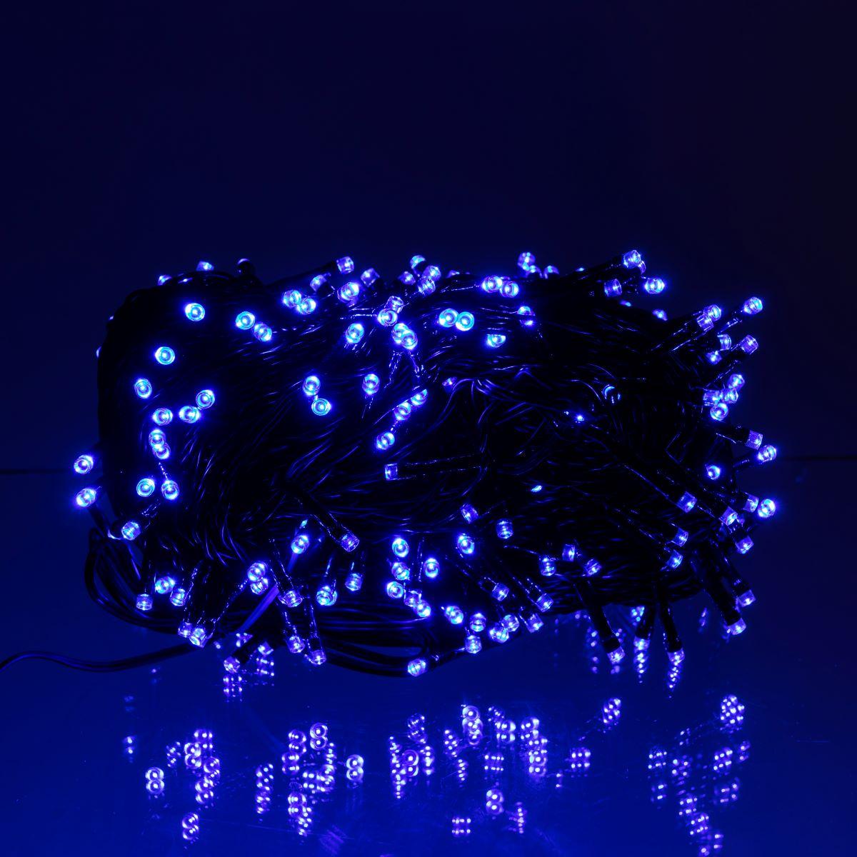 Гирлянда новогодняя уличная 30 м 300 LED с солнечной батареей черный провод Синий (SB300L30MBBL)