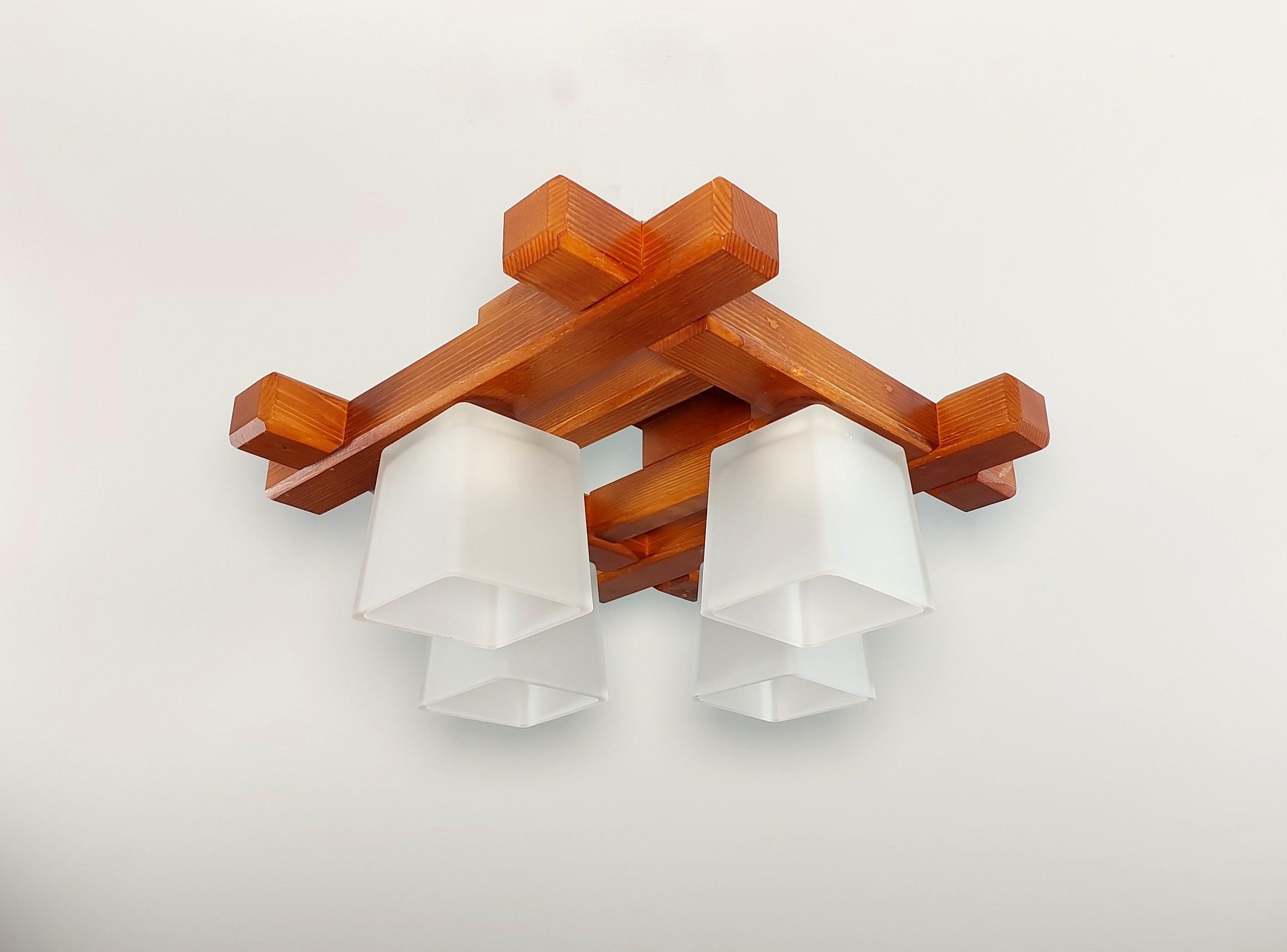 Люстра деревяная Квадро/4 Куб на 4 плафона Коричневый