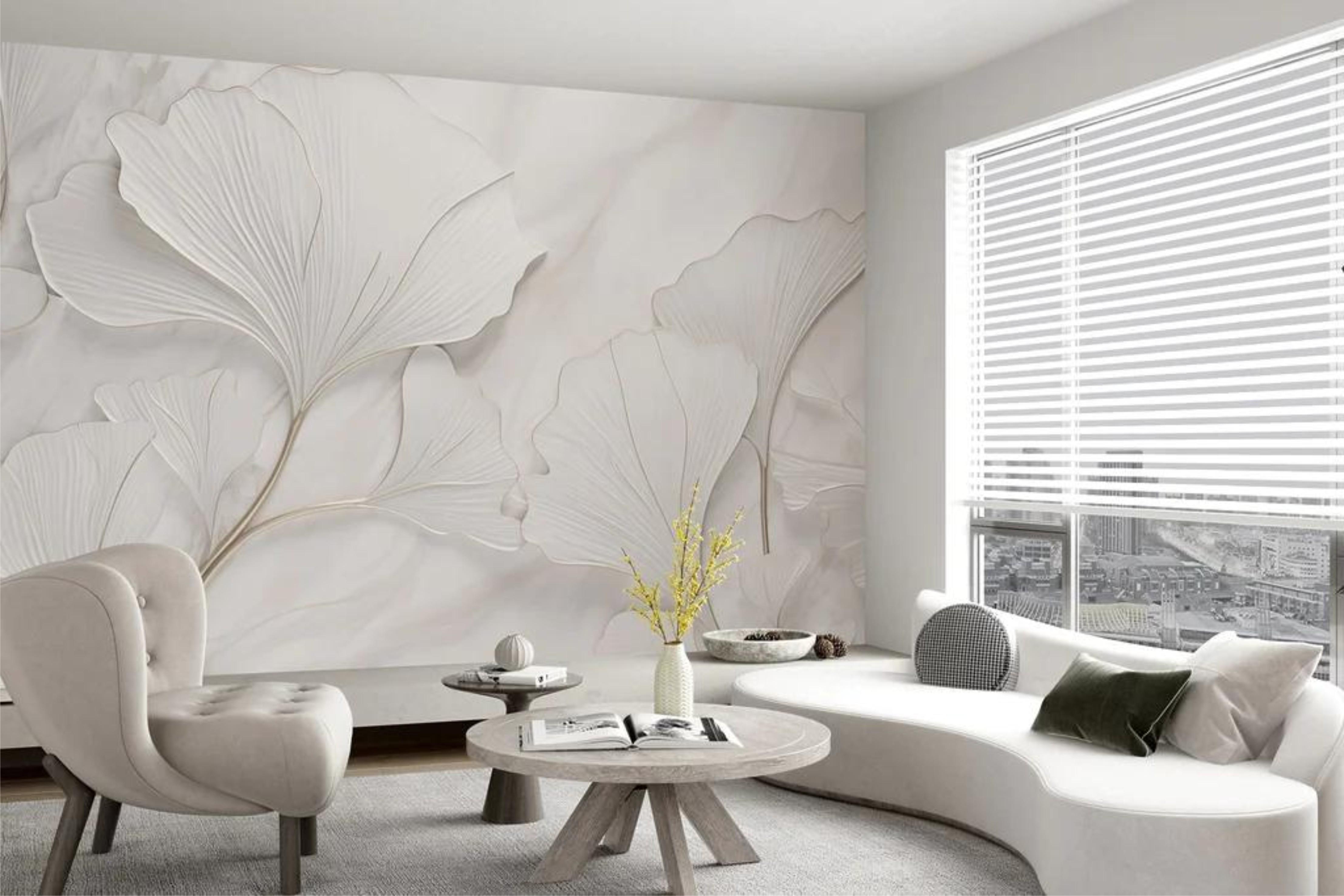 Фотообои Нежные листья на мягком фоне Серый (00000091)