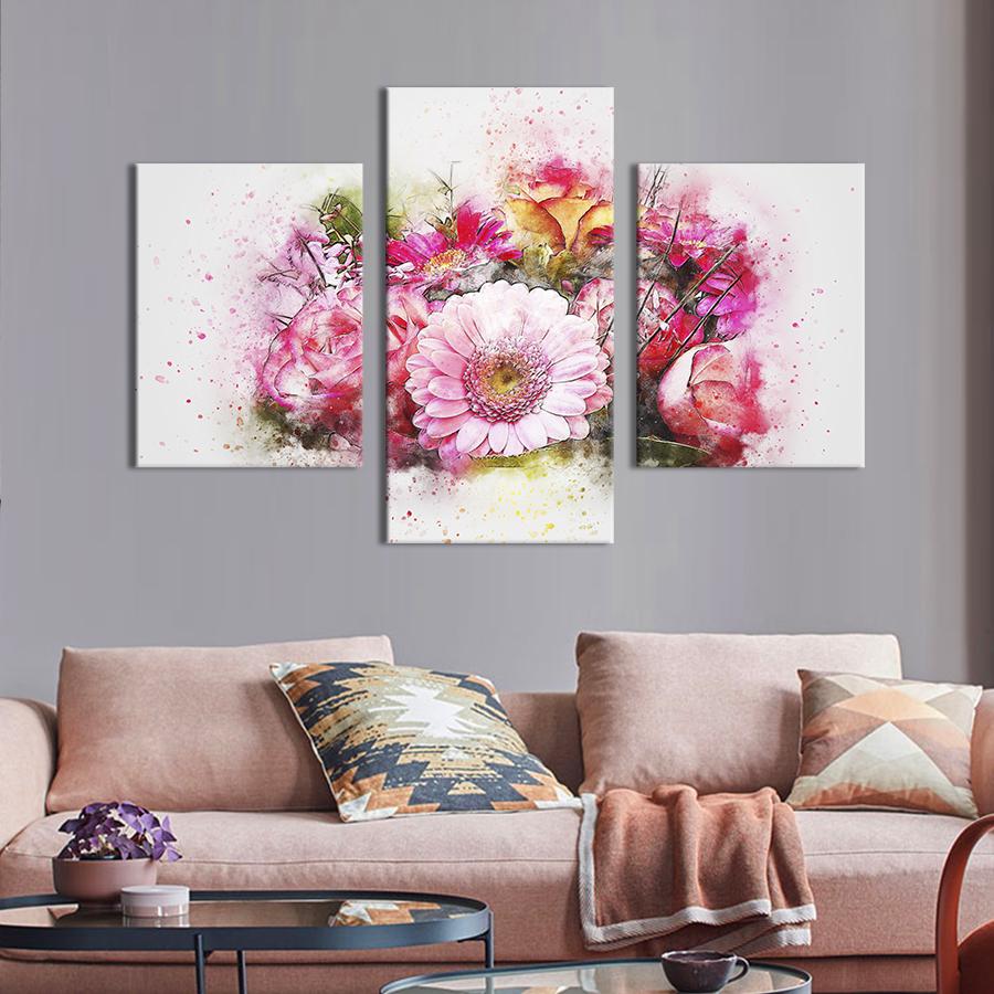 Картина на холсте триптих Розовый букет цветов 141x90 см (850-32)