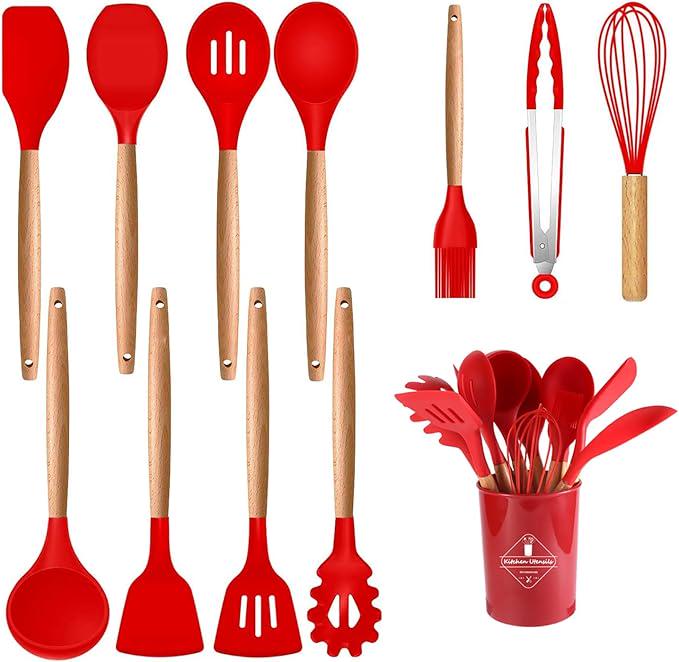 Набор кухонных принадлежностей Kayfovo KS-12S-3 из 12 силиконовых предметов половник/кухонные щипцы/лопатки Red (29297) - фото 1 Набор кухонных принадлежностей Kayfovo KS-12S-3 из 12 силиконовых предметов половник/кухонные щипцы/лопатки Red (29297) - фото 1