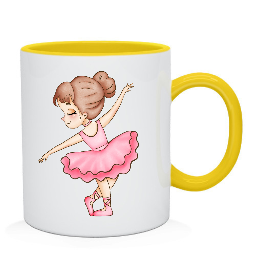 Чашка с принтом Балерина 330 мл Белый с желтым (001176)
