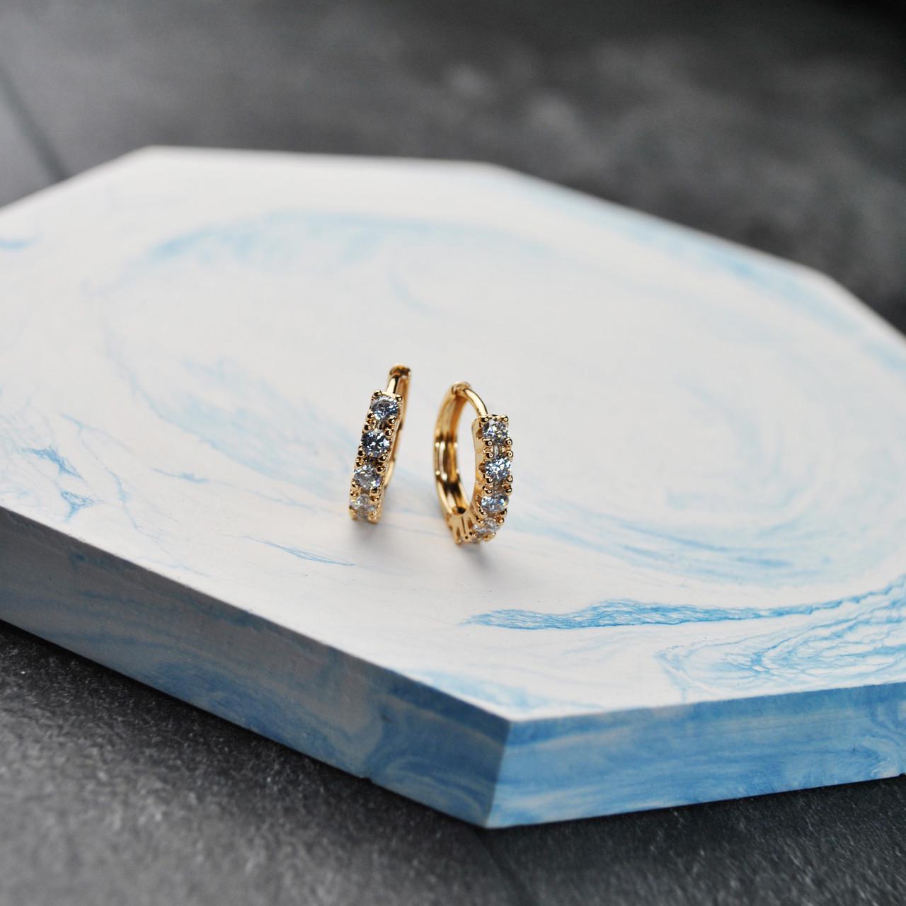 Серьги кольца с цирконием медицинская сталь позолота (x116)