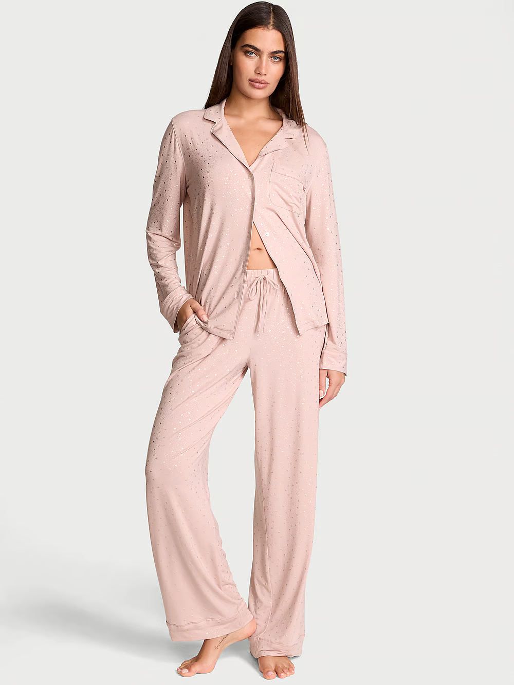 Піжама жіноча Victoria's Secret Modal Soft Long Pajama Set модалова S Чайна троянда (23649127)