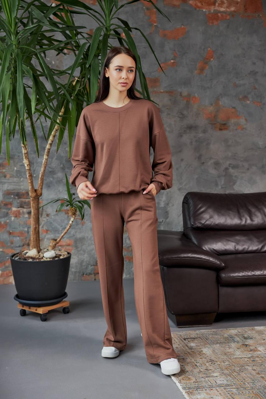 Костюм спортивный женский М128 свитшот/брюки прямые 3х-нить.3 S Мокко (581-1-60)