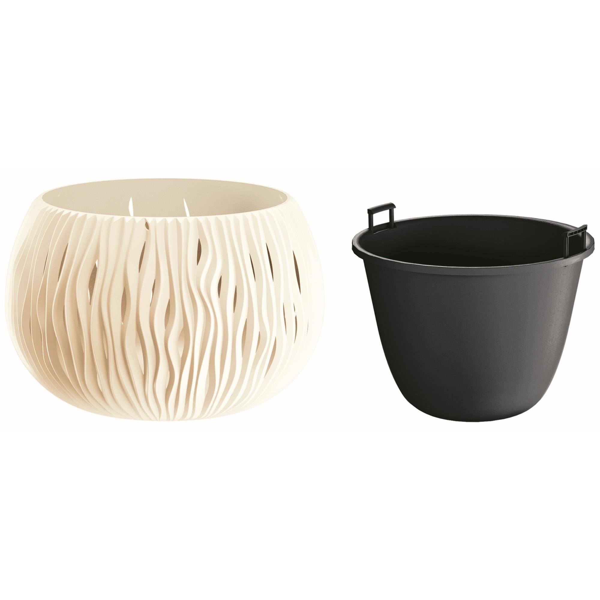 Горшок для цветов Prosperplast Sandy Bowl с вкладышем 37х22 см Кремовый (23148-728)