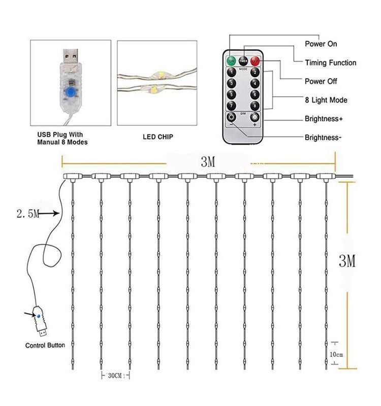 Гірлянда світлодіодна Ltl Роса 300 led 3x3 м штора Білий - фото 3 Гірлянда світлодіодна Ltl Роса 300 led 3x3 м штора Білий - фото 3