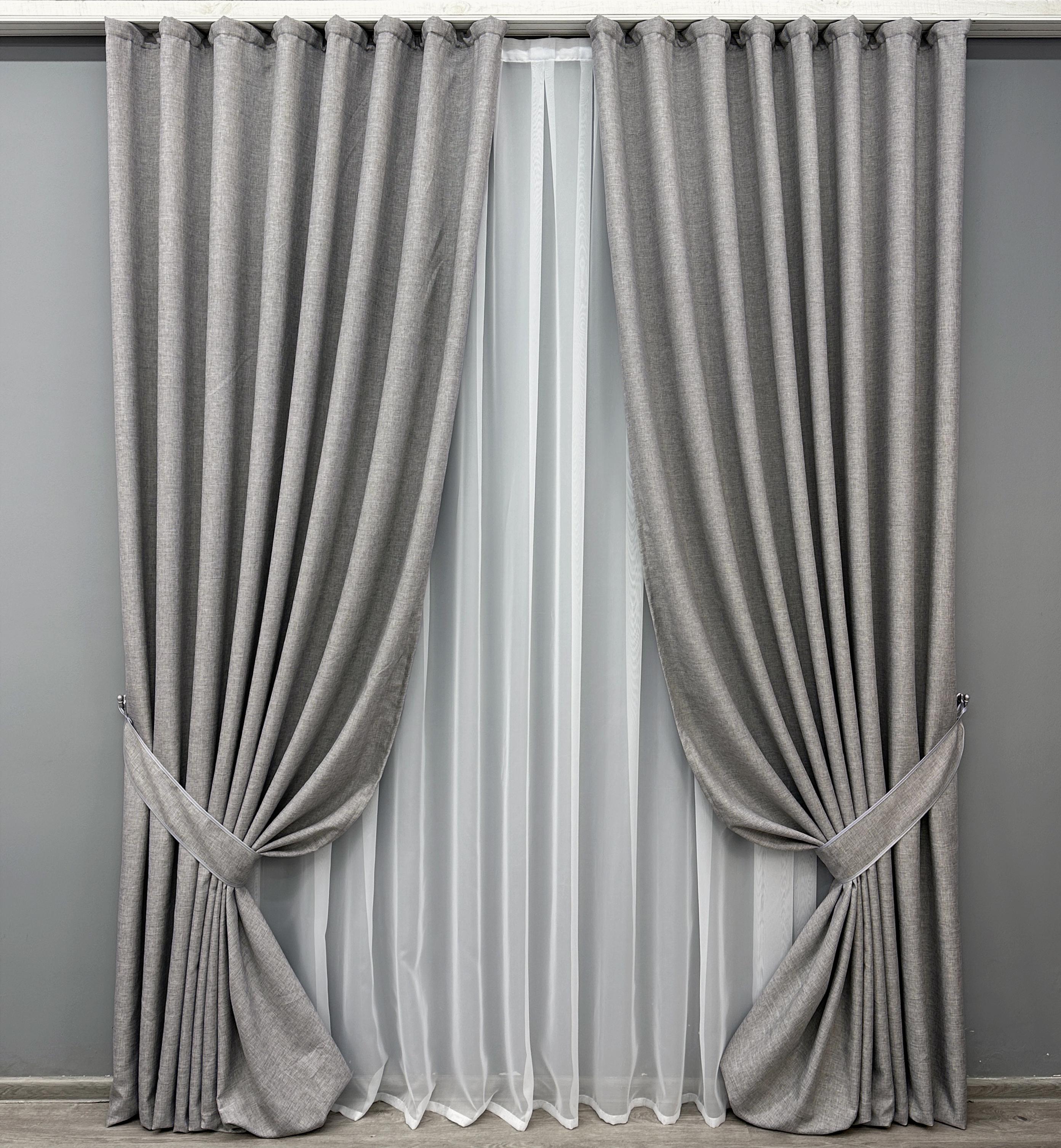 Комплект готовых штор VR-Textil Лен ALORA-TON № 1875ш 150х290 см 2 шт. Светло-серый (33-0840)