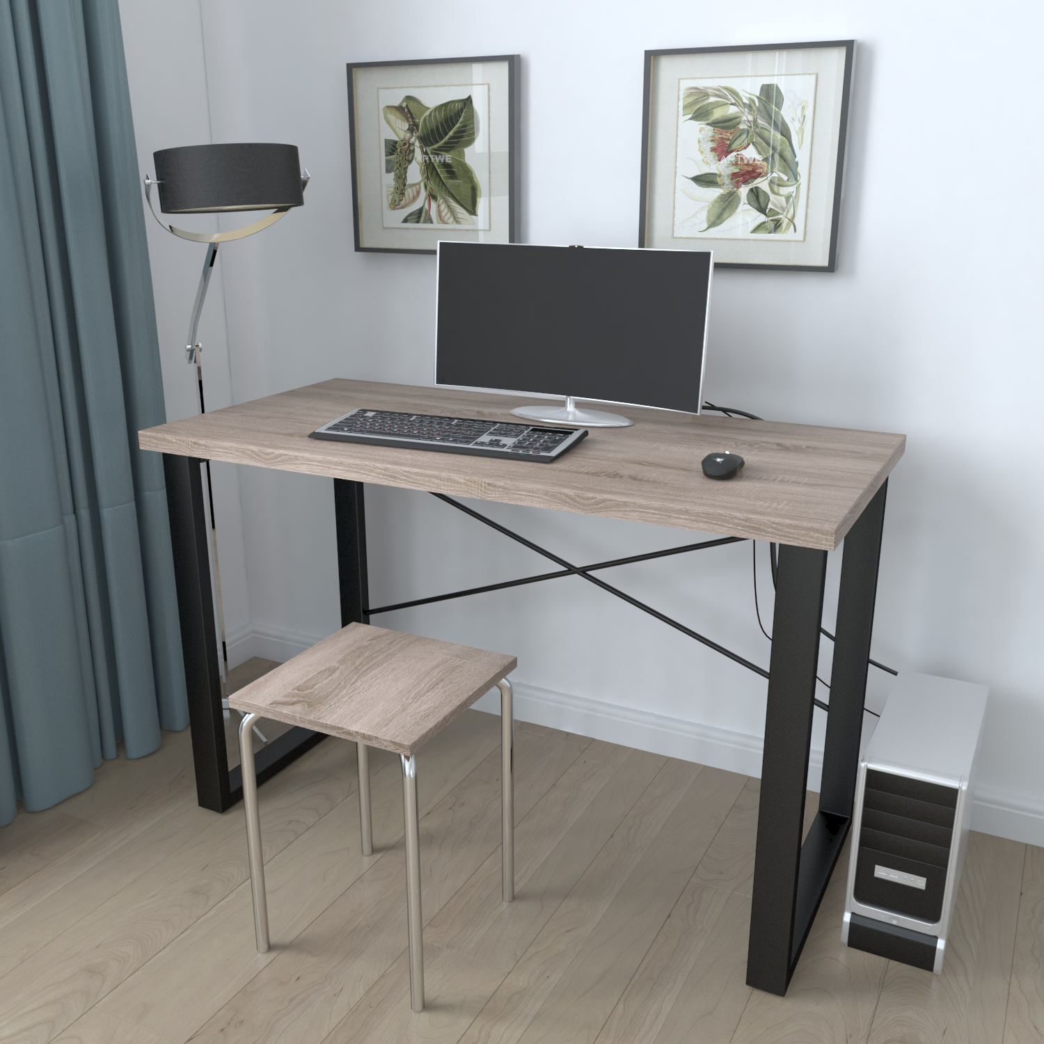 Письменный стол компьютерный Ferrum-decor Драйв 750x1000x600 мм металл Черный/ДСП Дуб Сонома Трюфель (DRA131)