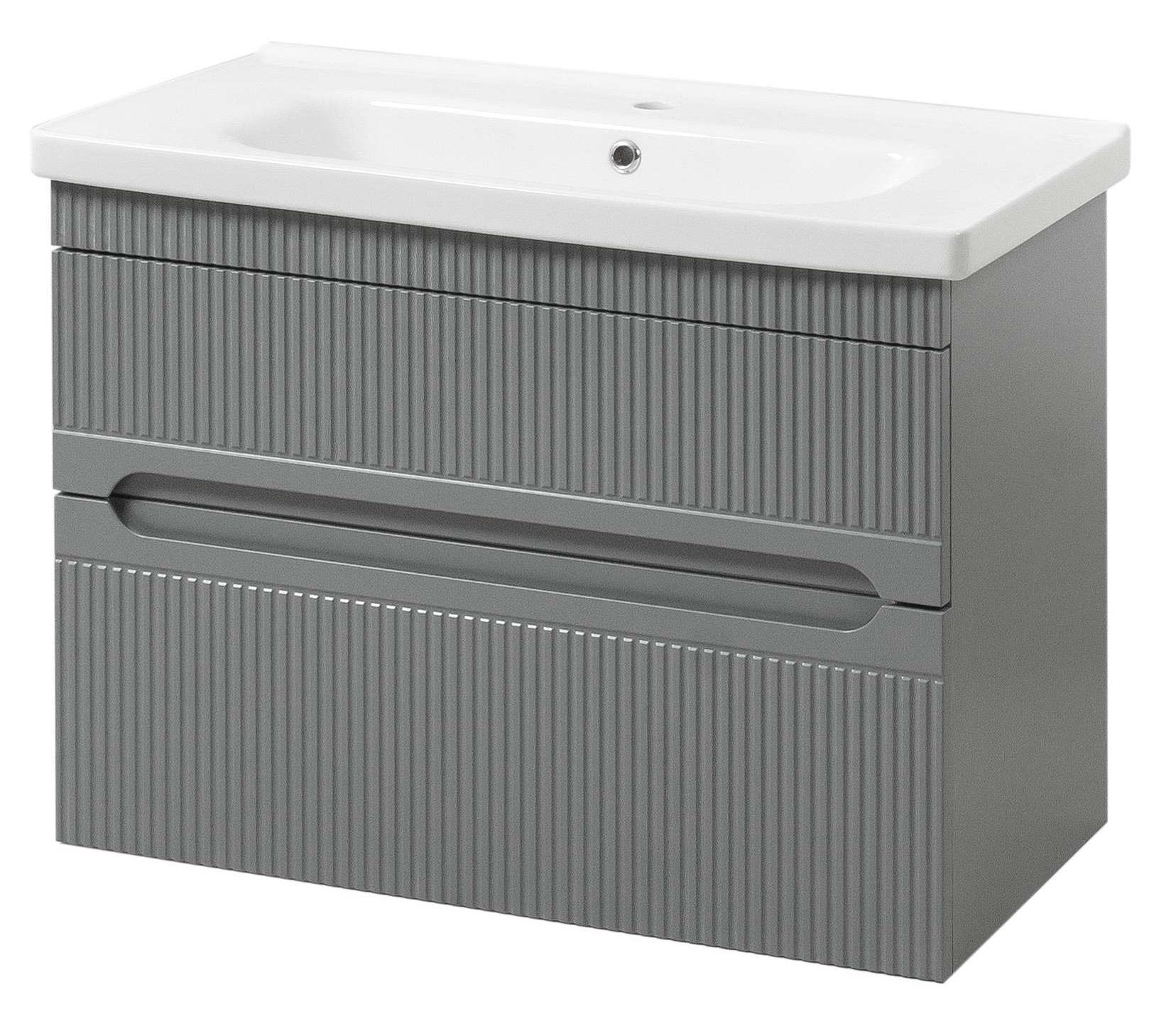 Тумба підвісна ЮВВІС Aria ТПБ-2 Д 80 см Бетон матовий/умивальник Fenova 80 см з 3 D ефектом