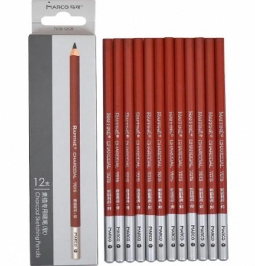 Набор угольных карандашей Raffine круглый кедр 12 шт. Черный