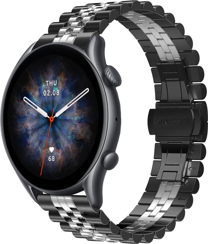 Браслет металлический Stech Line для Amazfit GTR 3 Pro Black Silver (29153-03)
