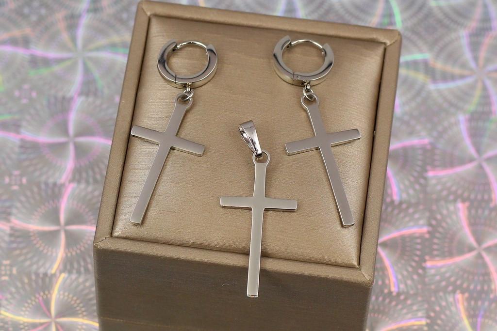 Набор Xuping Jewelry Серьги с кулоном Крестики 5 см Серебристый