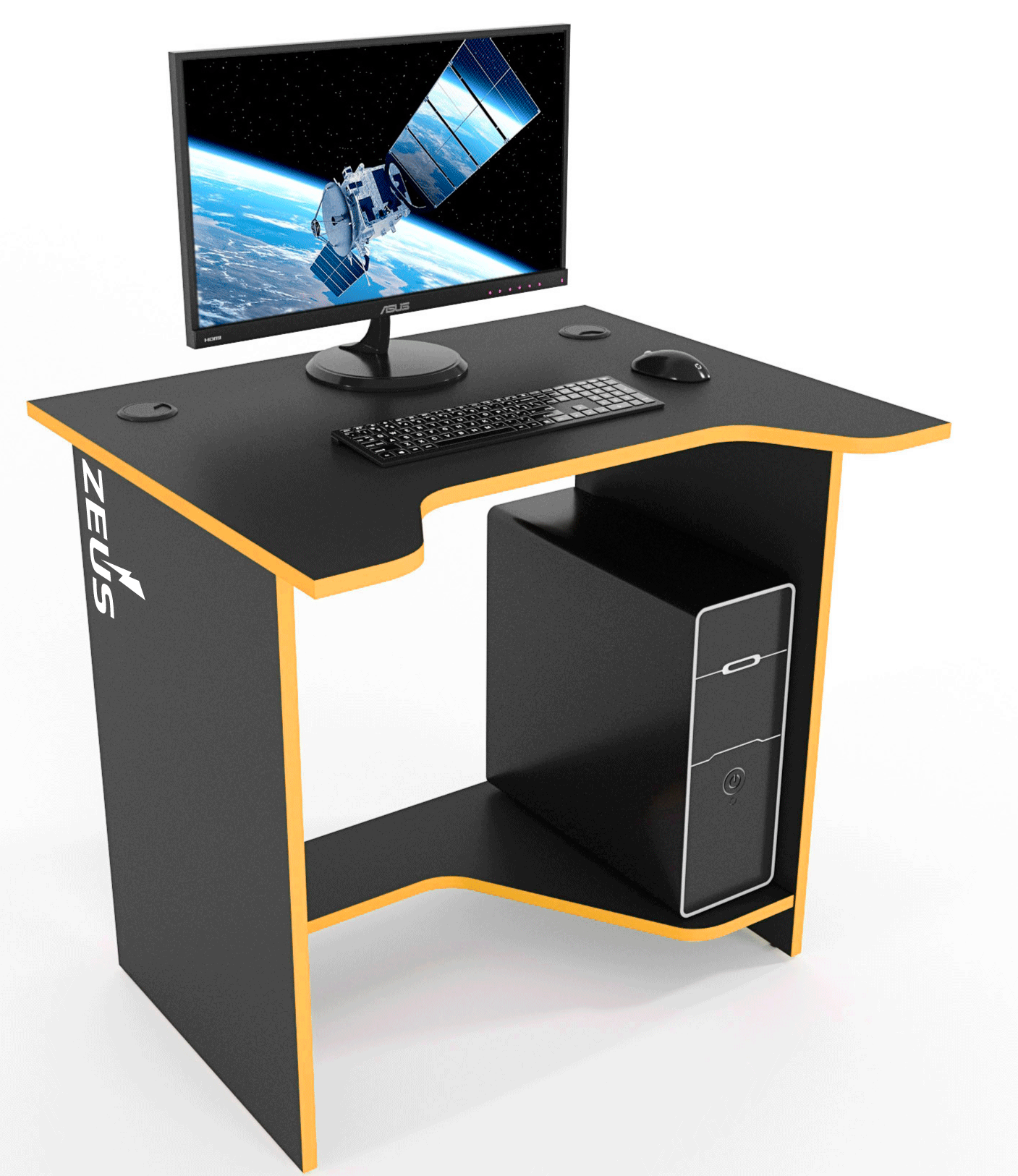 Стол геймерский Zeus Sputnik ЛДСП Черный/Оранжевый